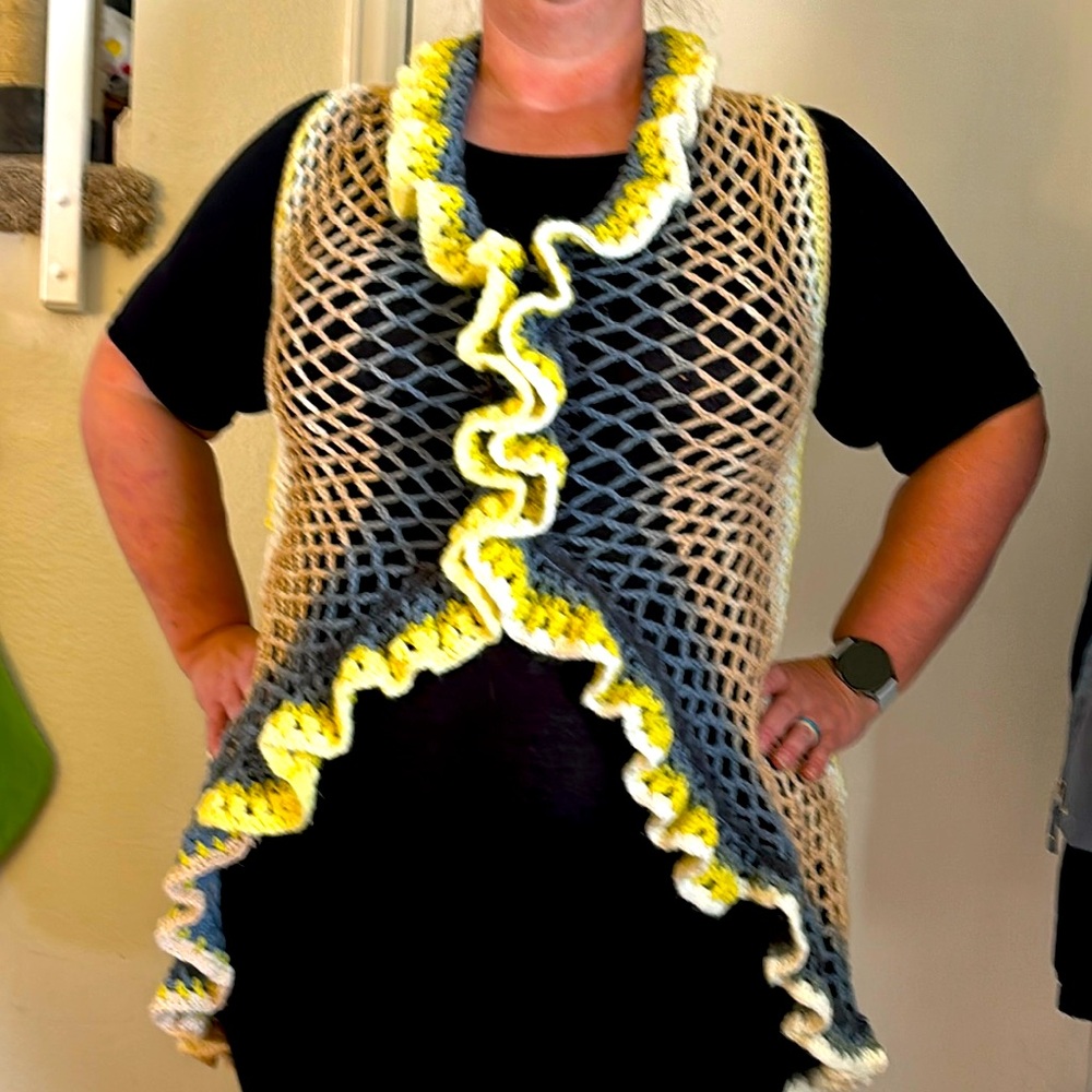 Yellow and Grey Handmade Crocheted Mandala Sweater Vest
